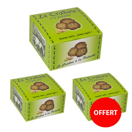 2 boîtes de crakou pistache achetées, la 3 ème OFFERTE